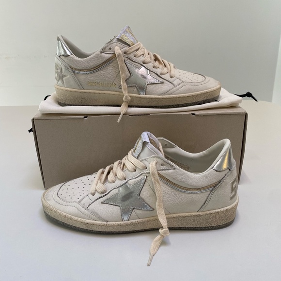 Golden Goose Ball Star Sneaker White Leather/Silver/Gold sz 37 New in Box - Picture 3 of 12